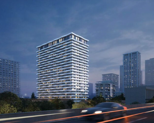 Aerial view of Diamond Bay Westlands showing the rooftop sky lounge and heated pool.
