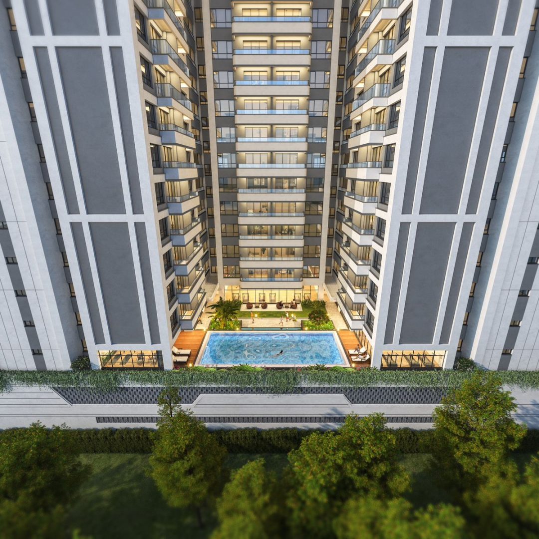Top view of Amto View Westlands showing the dual swimming pools and parking layout.
